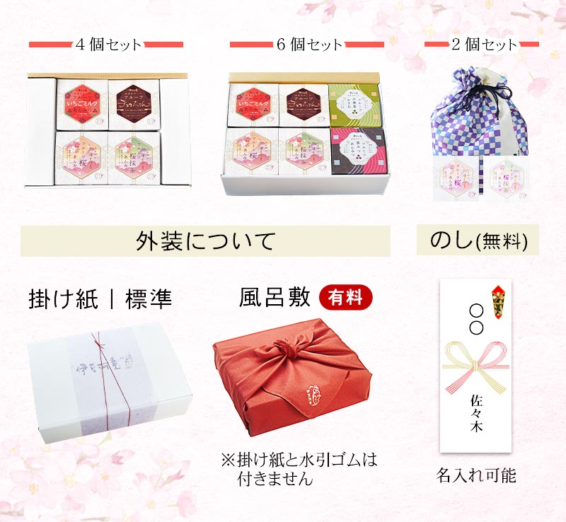 フルーツ桜あんみつは、2個セット、4個セット、6個セットがあります